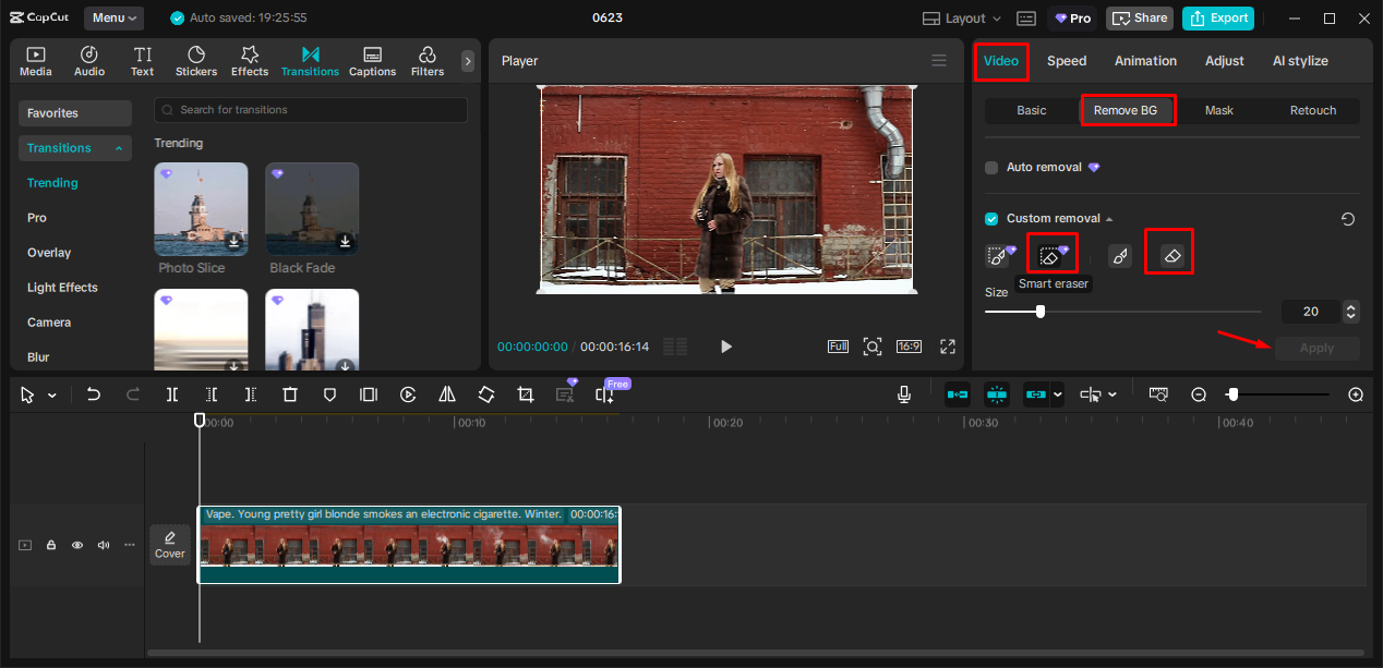 Verwendung des Foto-Radiergummis im CapCut-Desktop-Videobearbeitungsprogramm