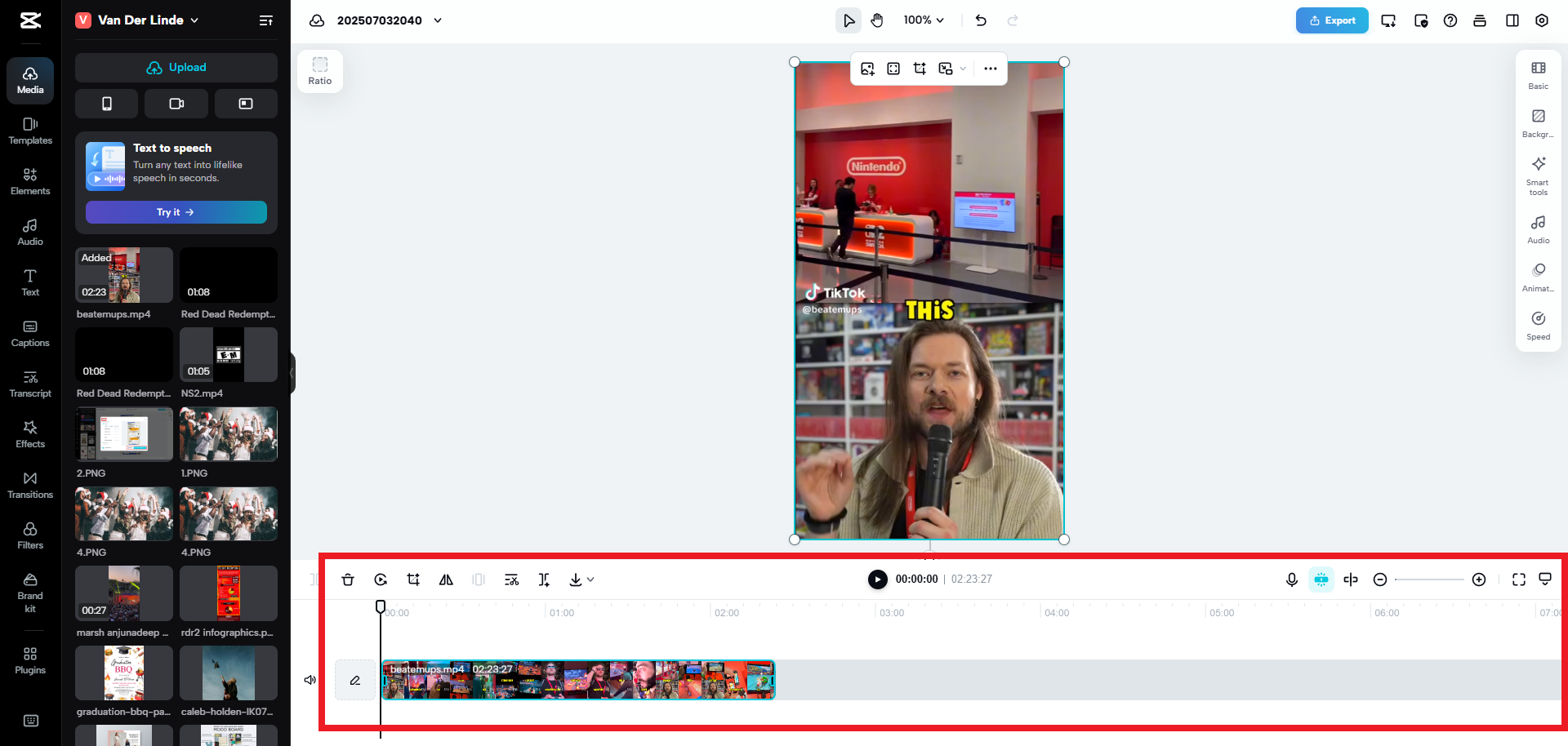 CapCut Web's video editing timeline