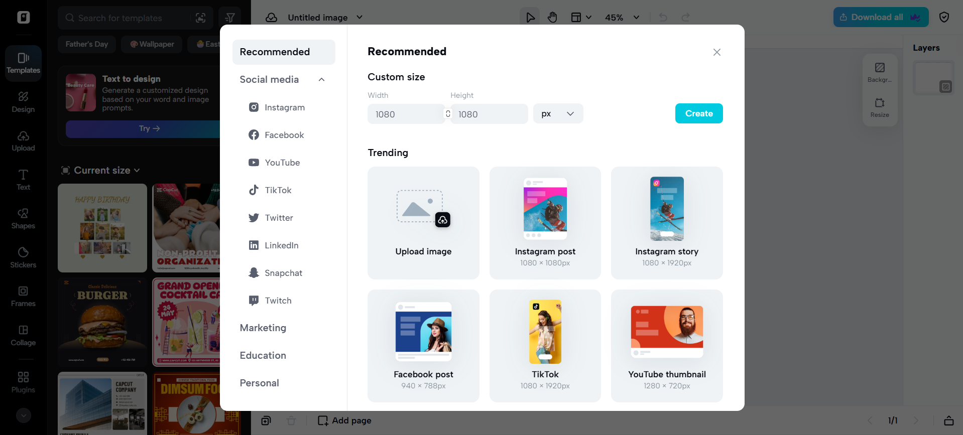 Go to the ''Image editor'' interface