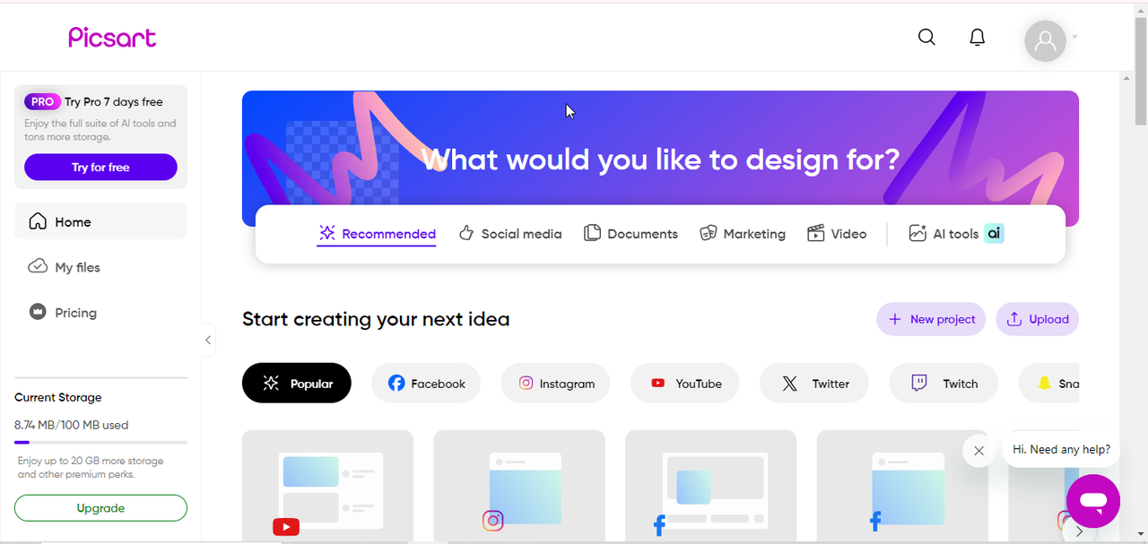 Picsart interface