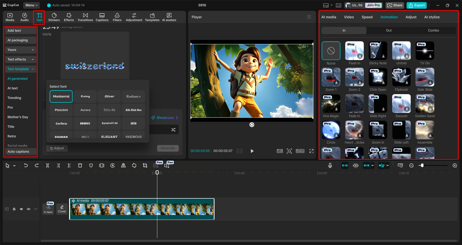 Mengedit video buatan AI di CapCut editor video desktop