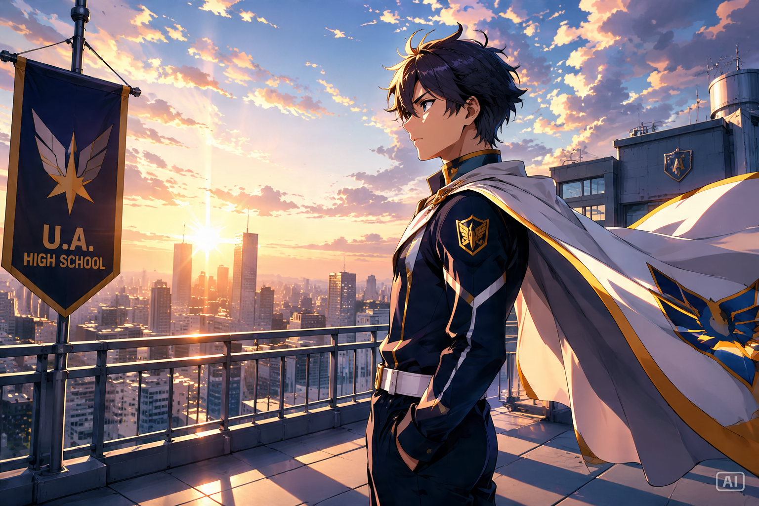 Superhero academy rooftop anime wallpaper generated by Pippit