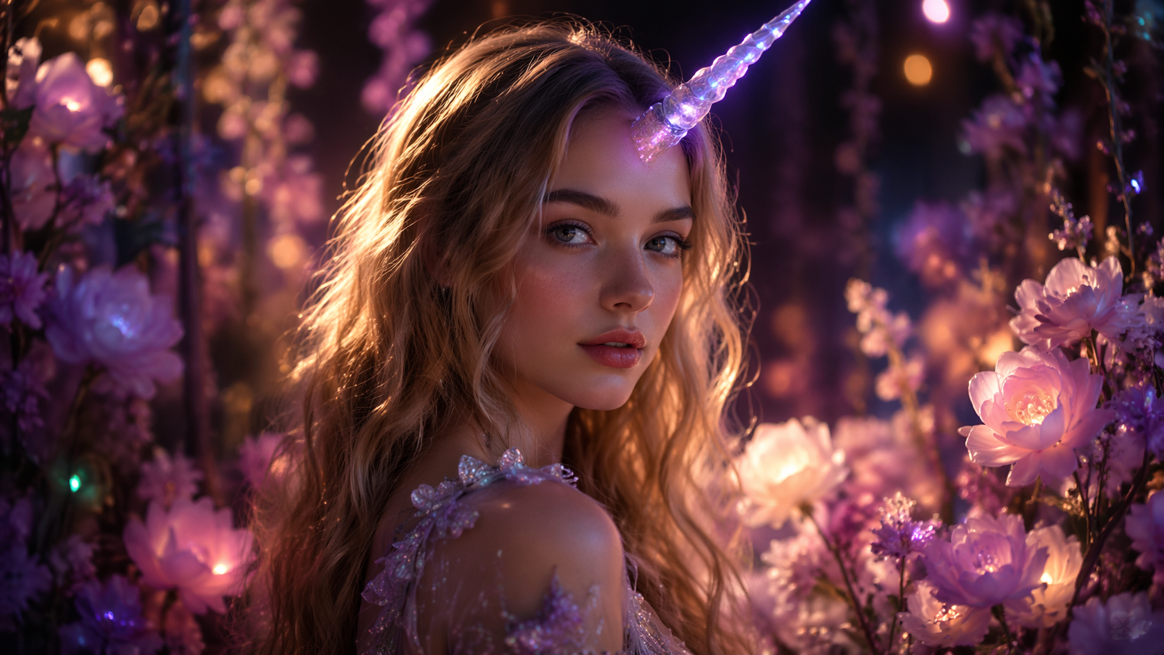 Dreamina fügt Einhornhorn zur Fotoaufforderung hinzu Beispiel 3: Verzaubertes Studioporträt