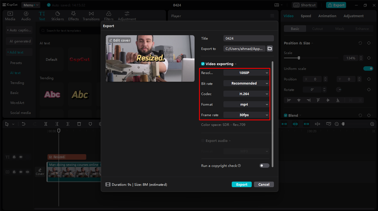 Export your video