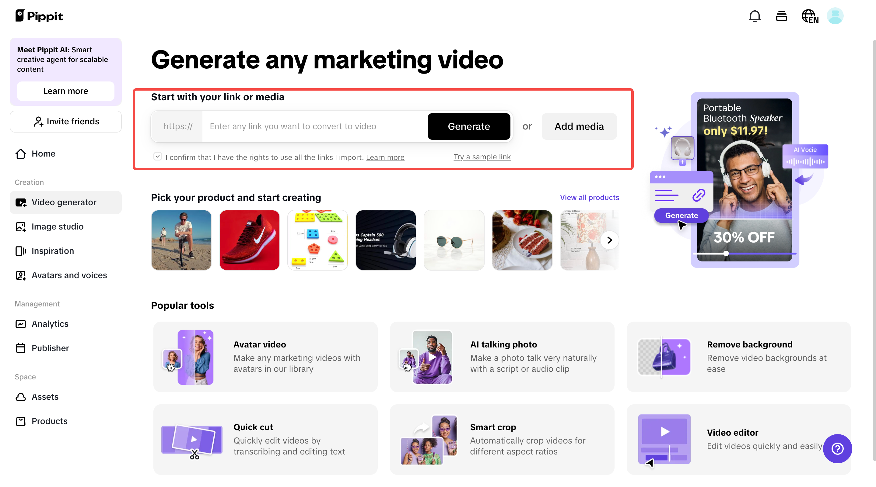 accessing video generator on Pippit
