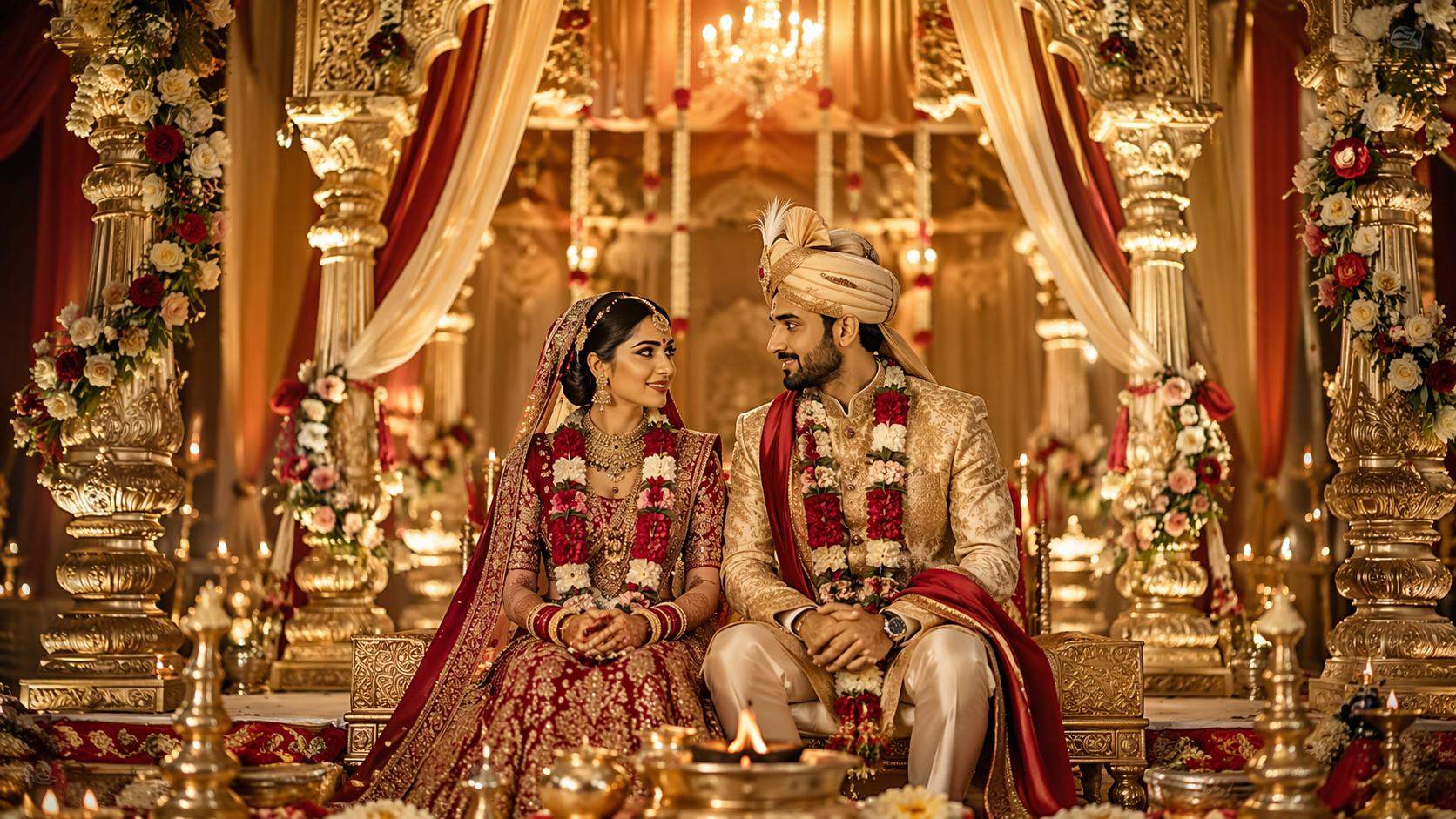 Dreamina indian wedding prompts prompt card 1: Royal mandap portrait