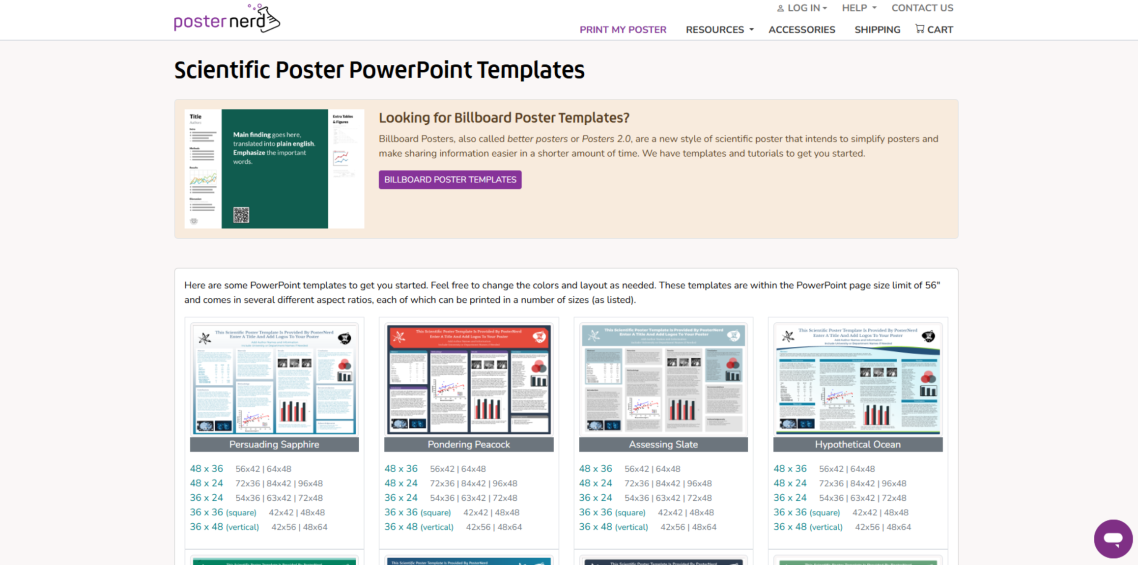 Interface of PosterNerd - a good source for free academic poster templates