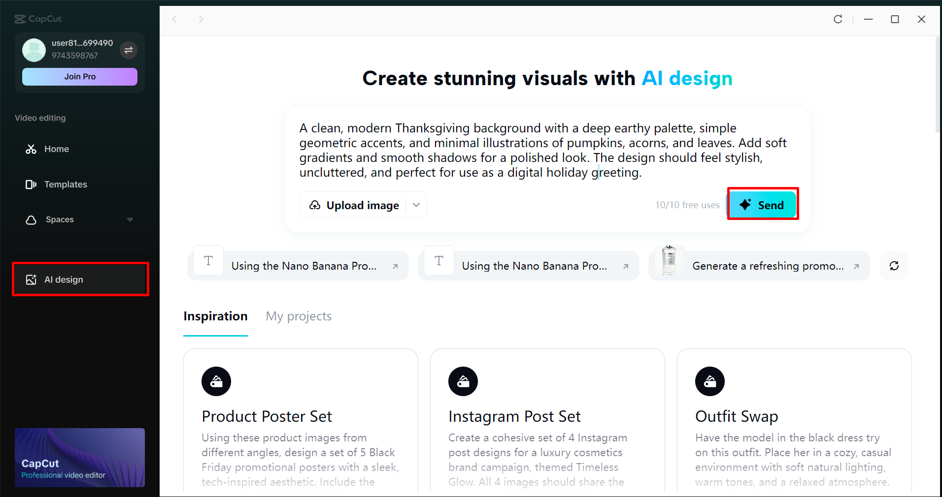Converting text to a Thanksgiving background in the CapCut desktop video editor