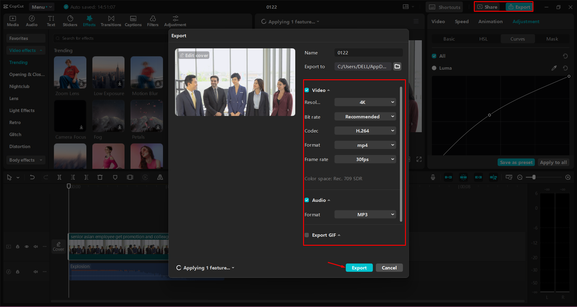 Exporting a video from the CapCut desktop video editor