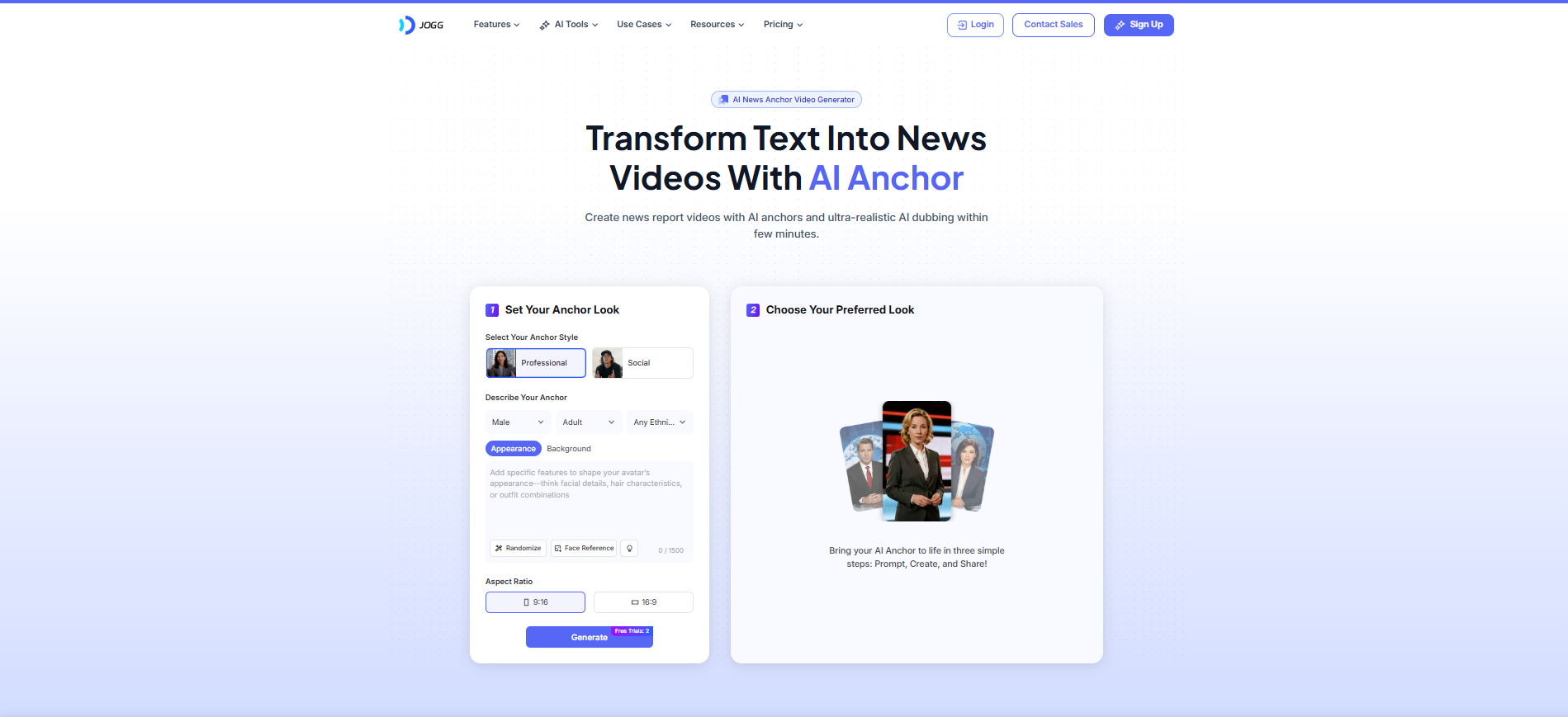 Interface of JoggAI - an ideal AI anchor generator