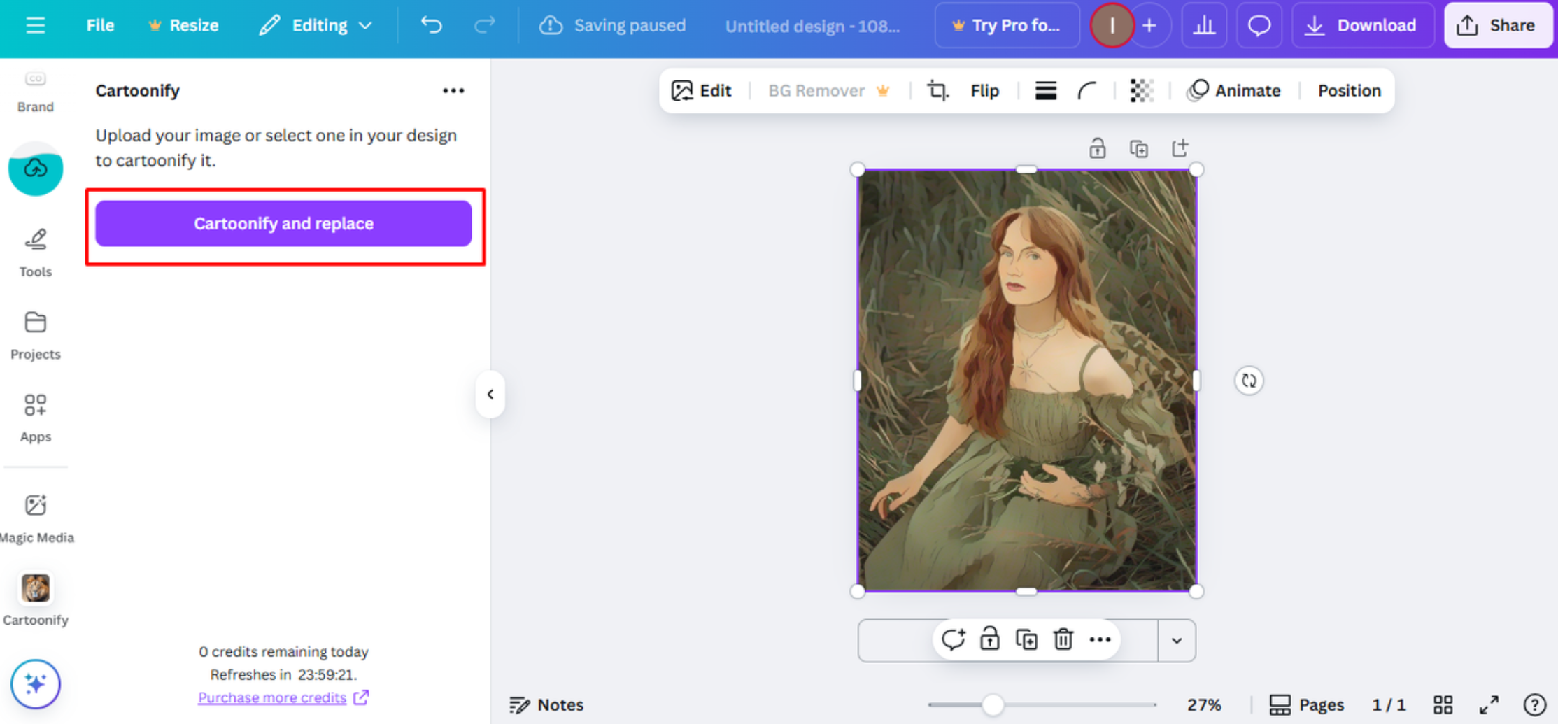 Apply the cartoon effect
