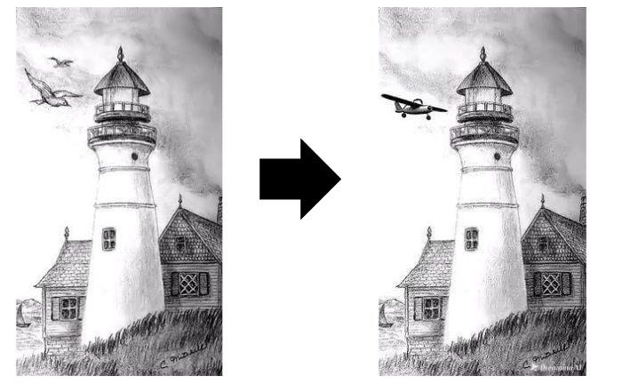 Imagen que muestra elementos reemplazados en una foto con la herramienta de repintado rápido