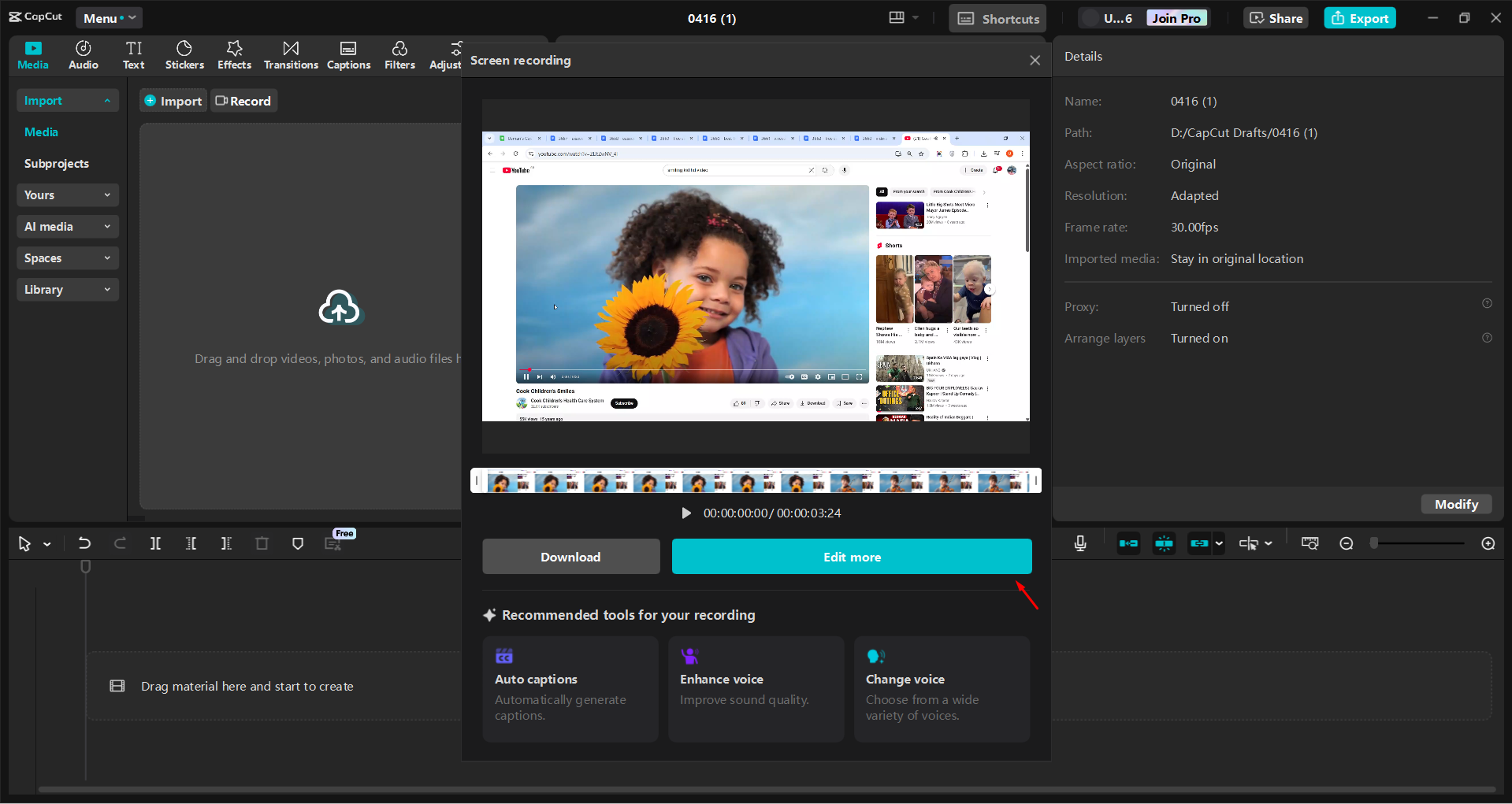 Pagre-record ng screen gamit ang CapCut desktop video editor