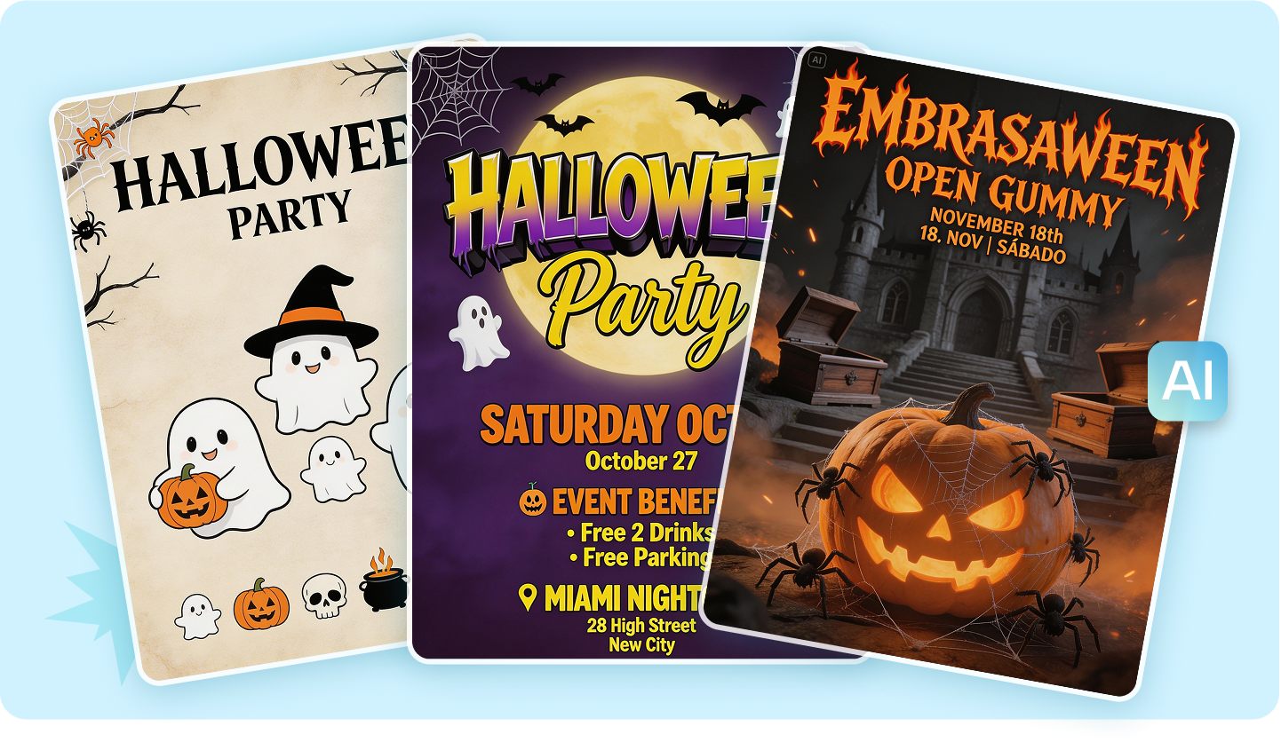 할로윈 파티 초대: 디자인 으스스하고 재미있는 AI 초대