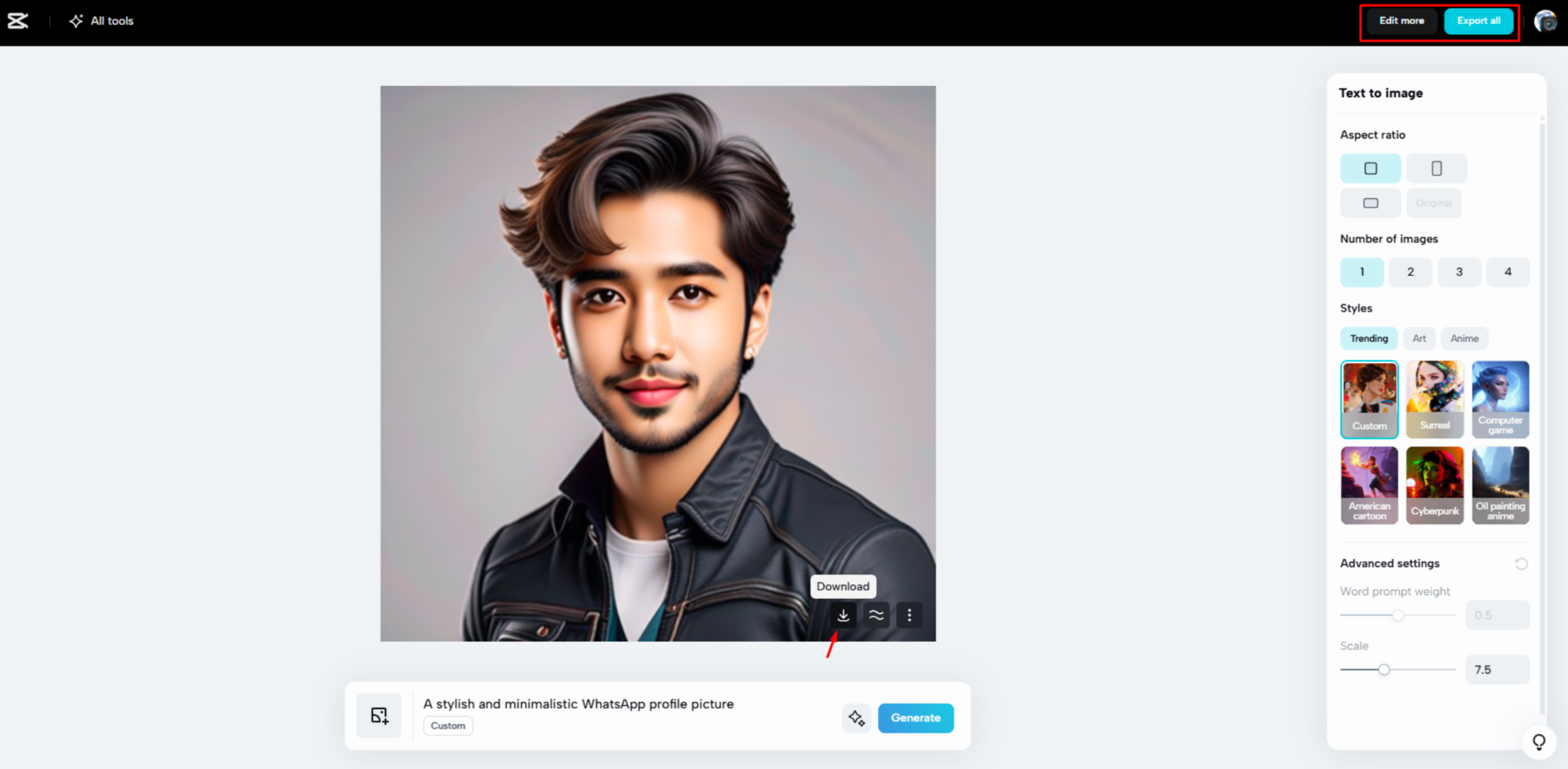 CapCut Web'den görsel indirme