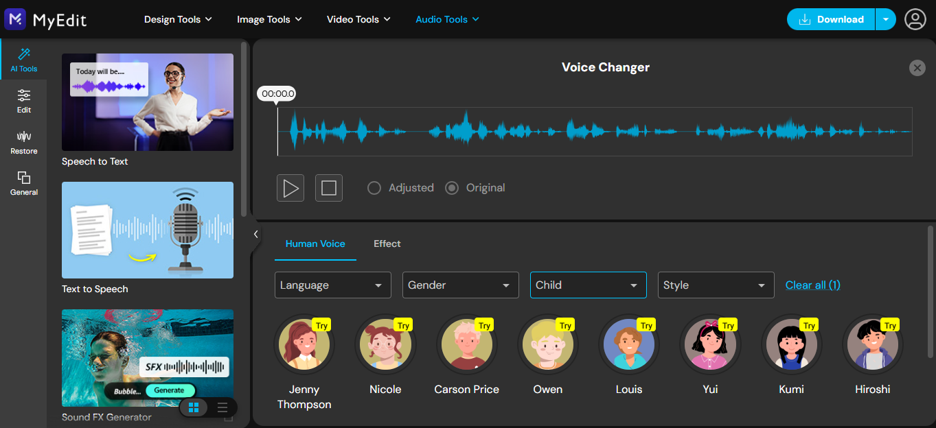 My edit - a user-friendly child voice changer