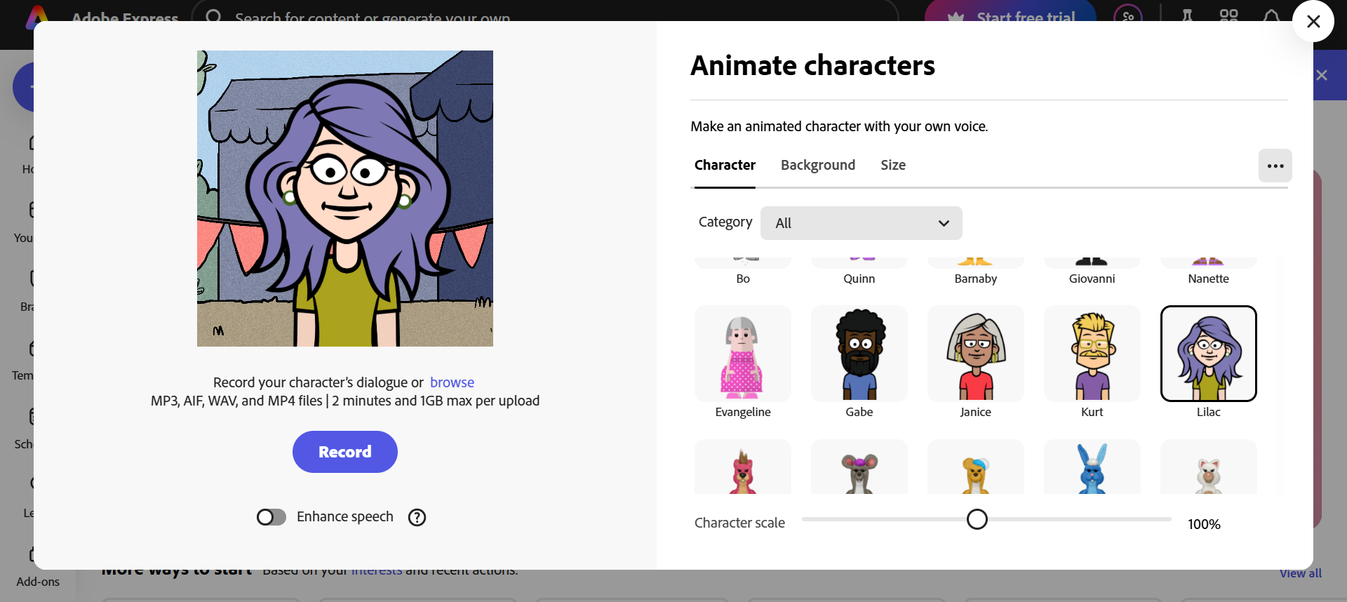 Twórz animację za pomocą Adobe Express