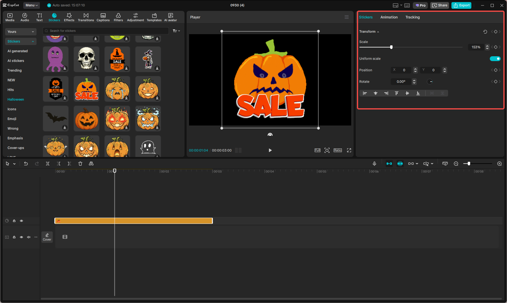 Edit the Halloween sticker