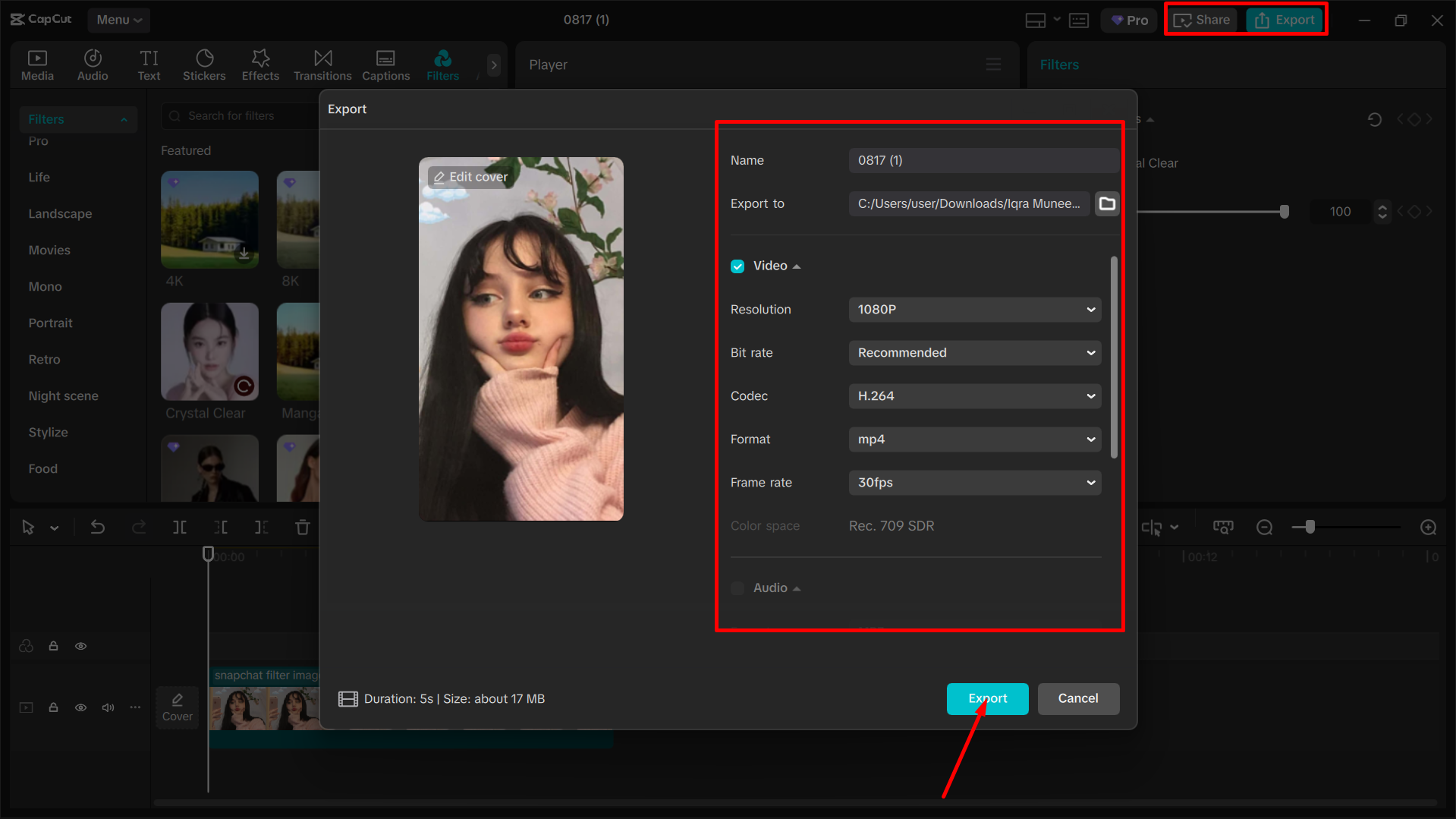 Exporting video from the CapCut desktop video editor