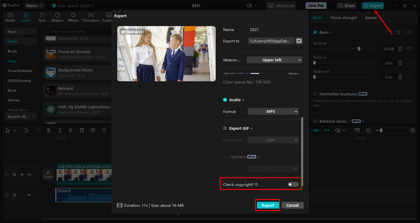 Exportando video desde el editor de video de escritorio Capcut