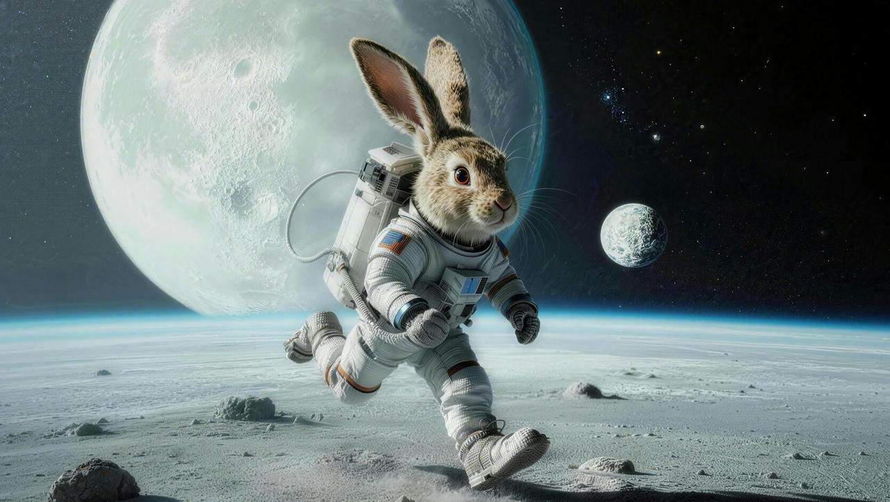 Realistic rabbit astronaut created with AI