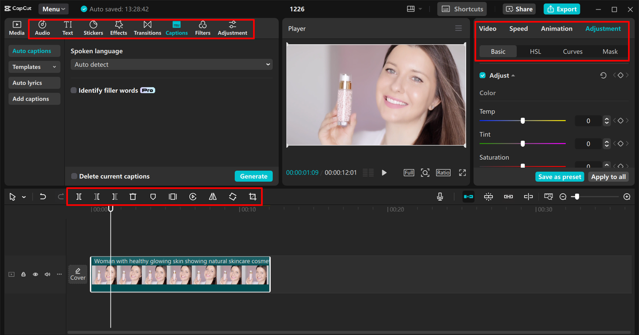 Redigera och förbättra annonsen i CapCut skrivbordsvideoredigerare