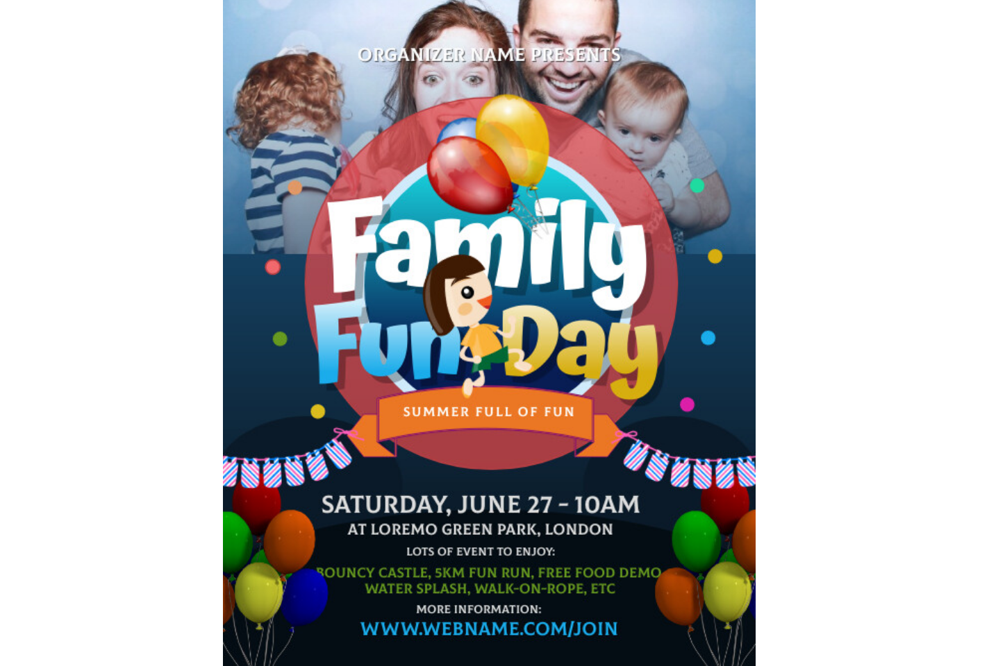 Colorful flyer for family events