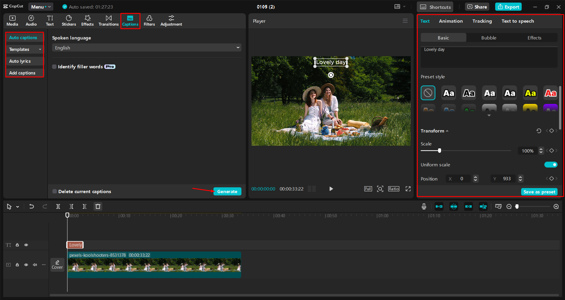 Montage d'une publicité vidéo promotionnelle dans l' CapCut éditeur vidéo de bureau