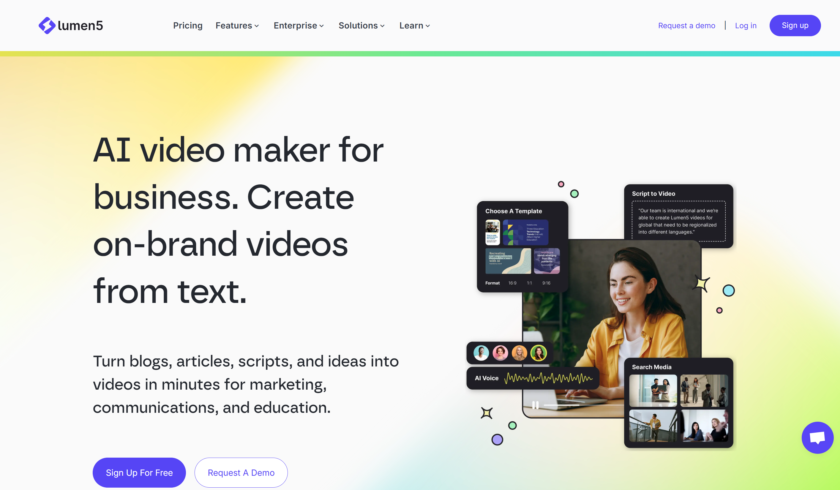 Interface of Lumen5 — script to video AI generator
