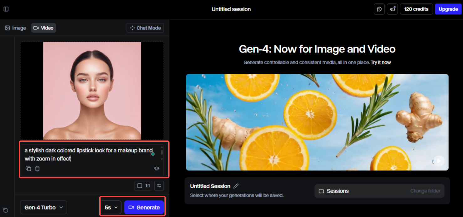 Upload an image and write your text prompt in Runway