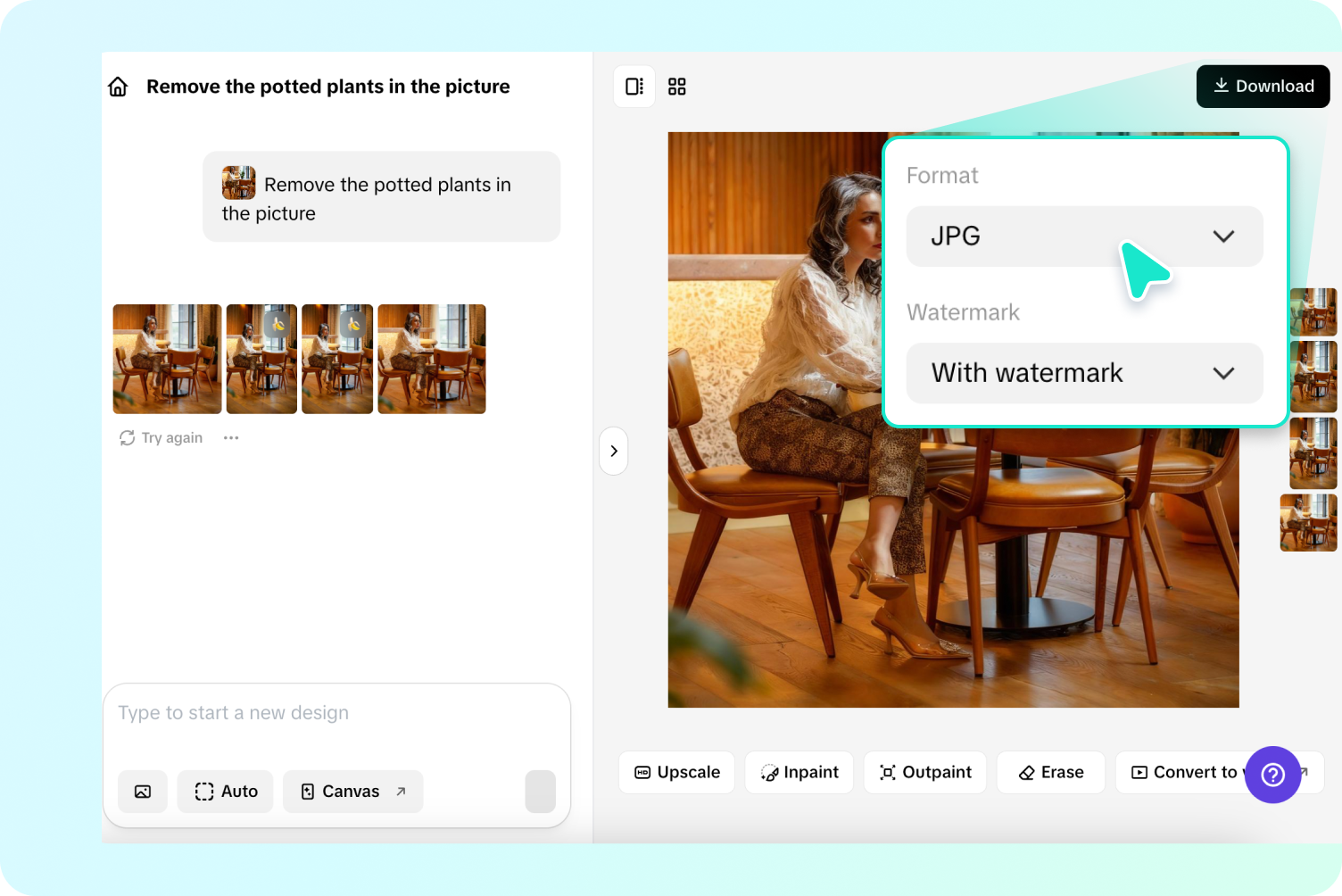 Exporting the image from Pippit