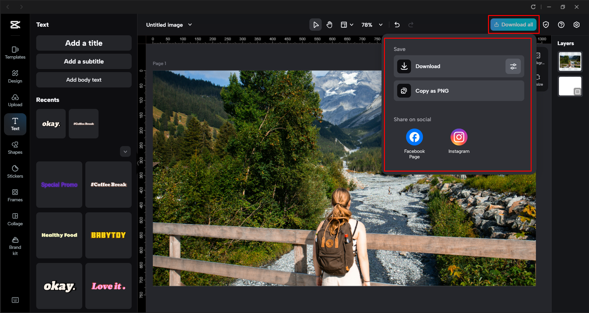 Downloading the image from the CapCut desktop video editor