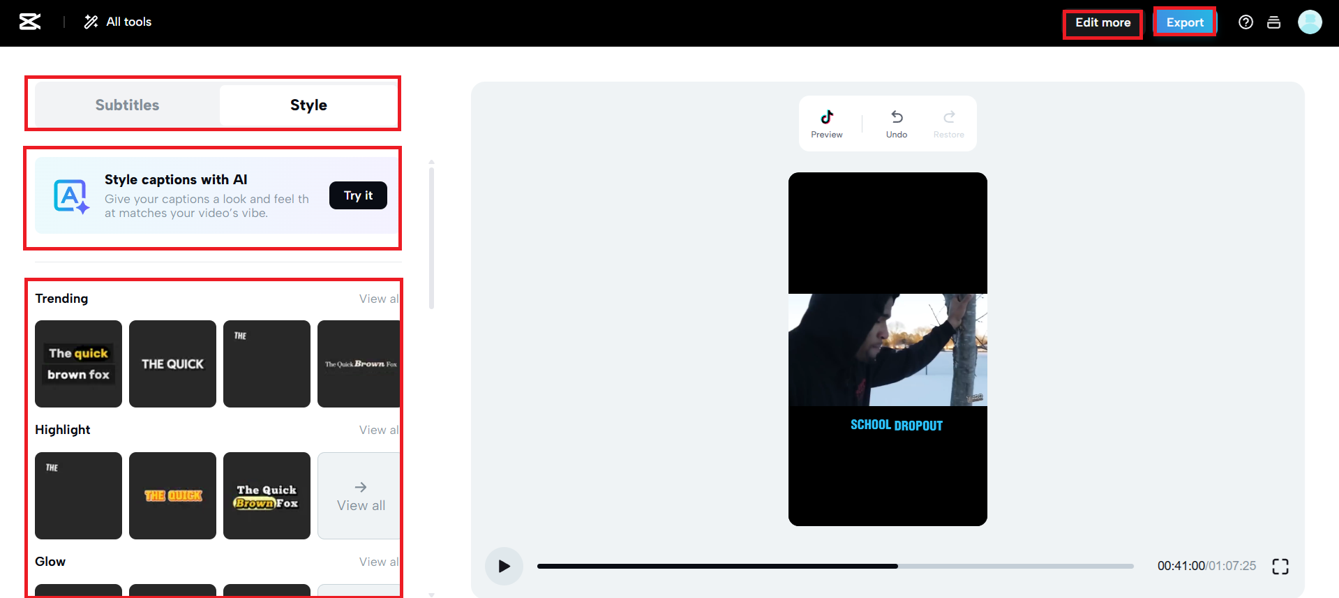 Choose or customize your caption style