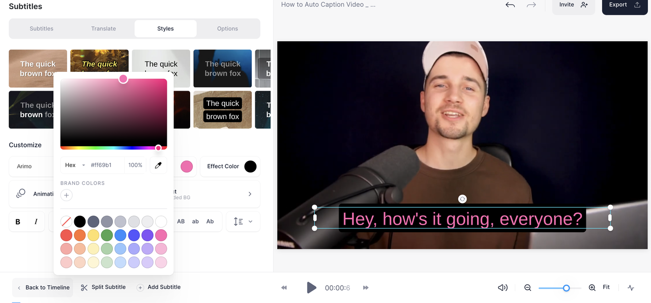 Interface of Veed.io - a well-known video to subtitle converter