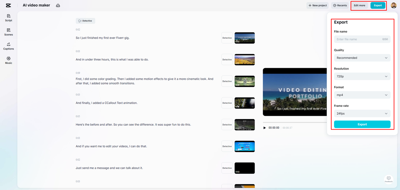 Export and edit more