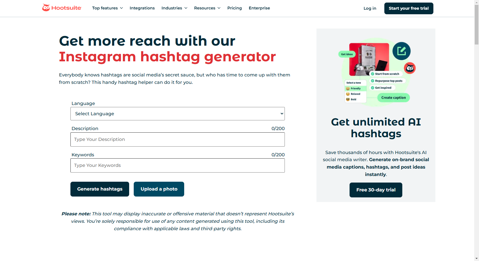 Penjana hashtag Hootsuite