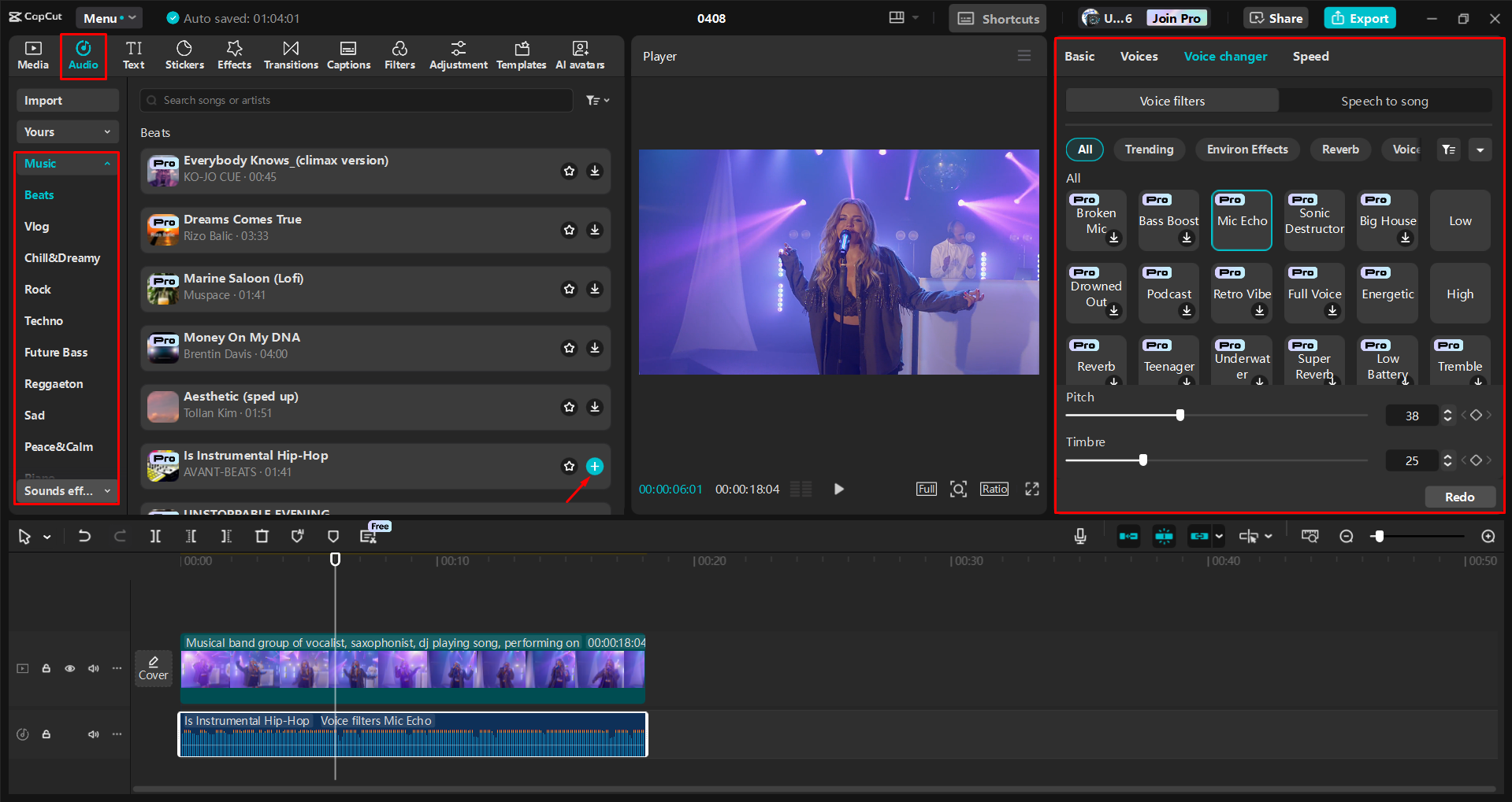 Menambahkan musik dan suara AI ke video di editor video desktop CapCut
