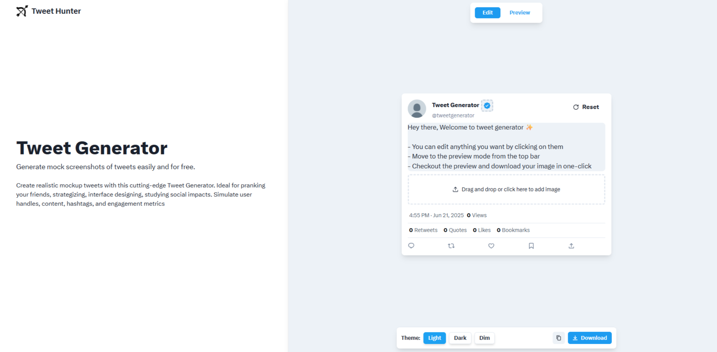 Interface of Tweet Hunter - another useful Twitter post generator