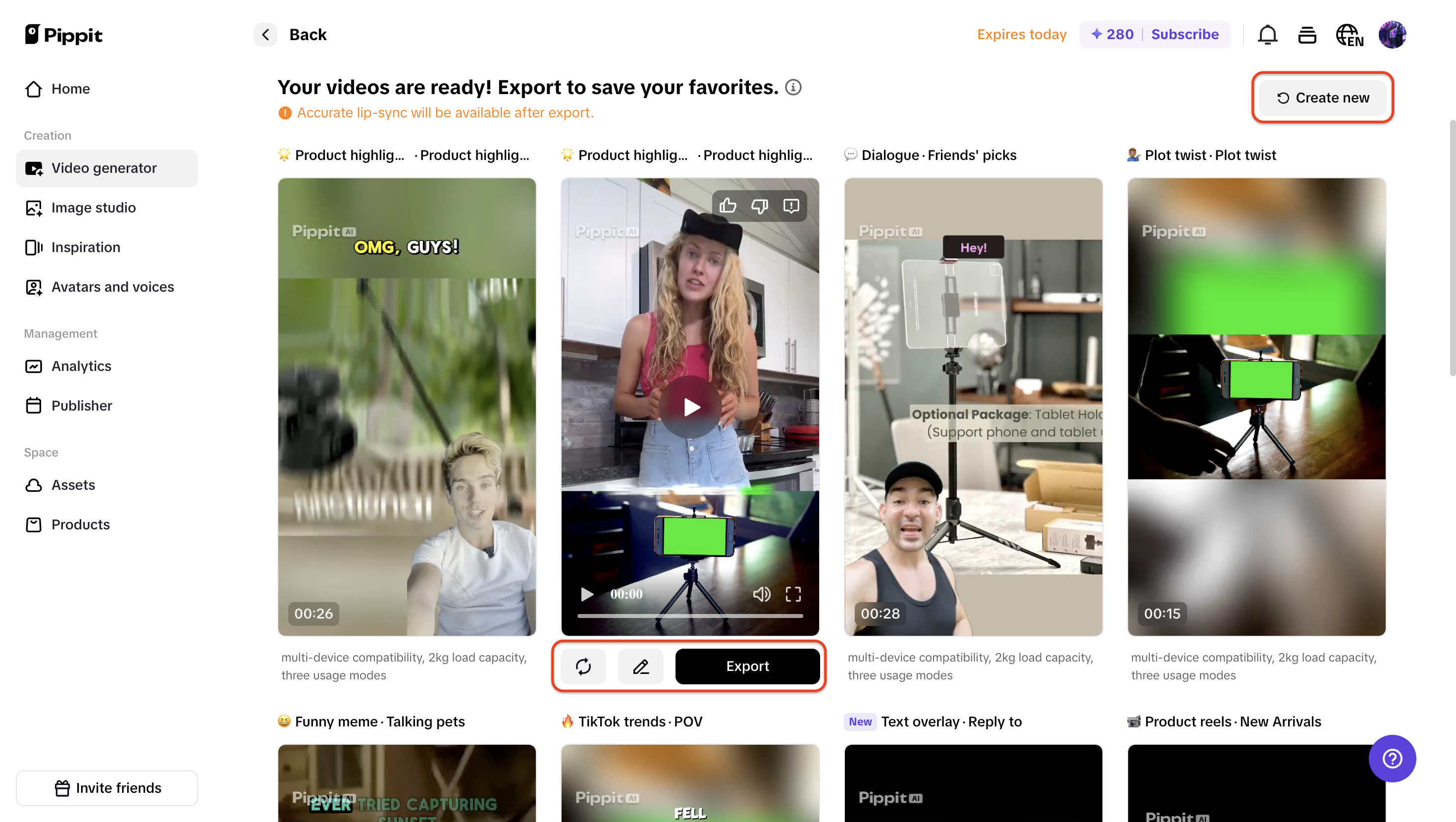 Change, edit or export your reel