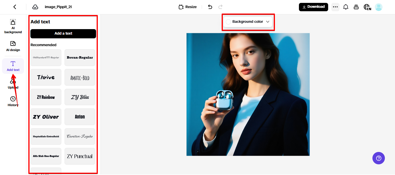 Removing image background in Pippit