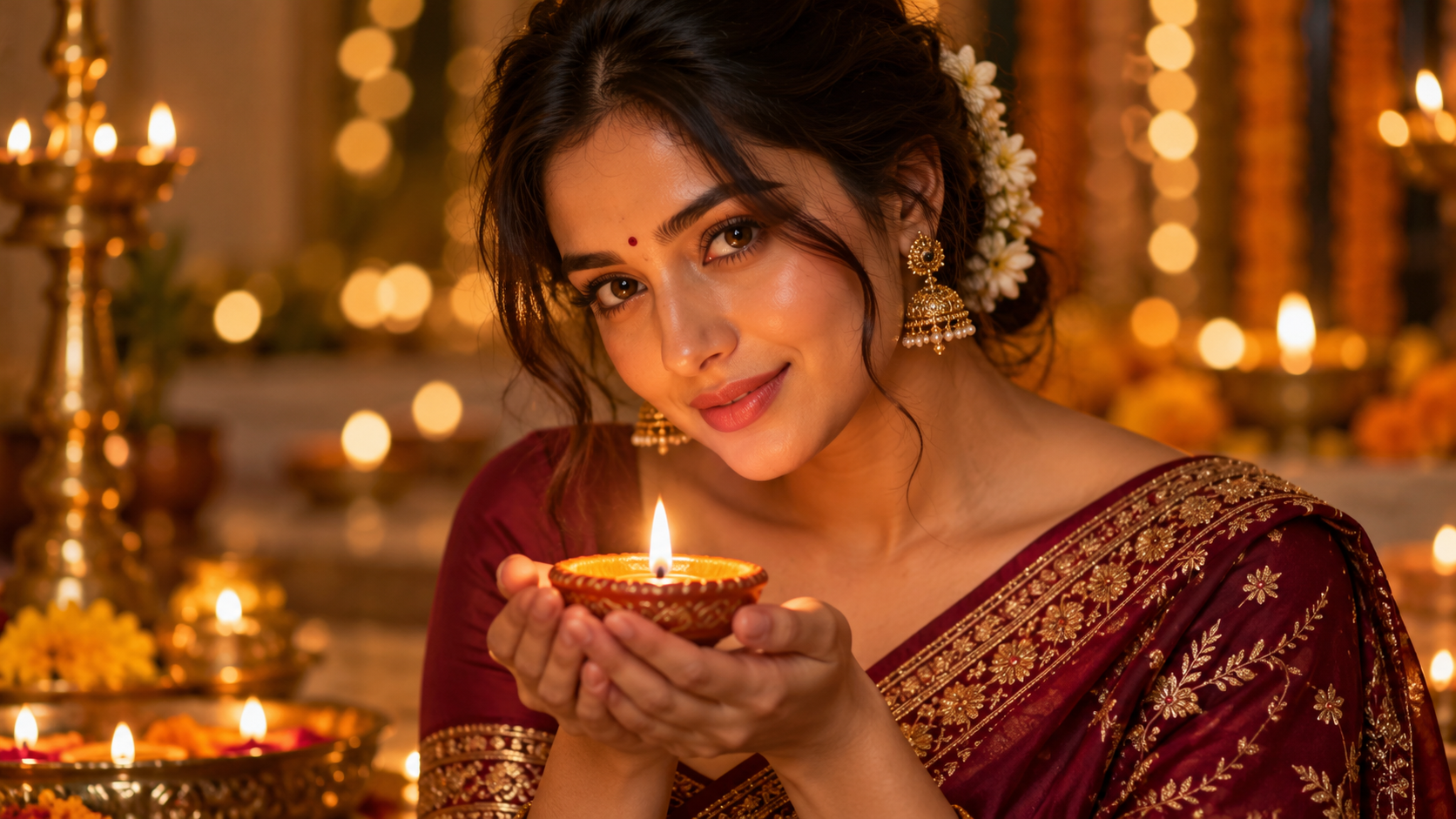 Diwali diya girl AI photo prompts example