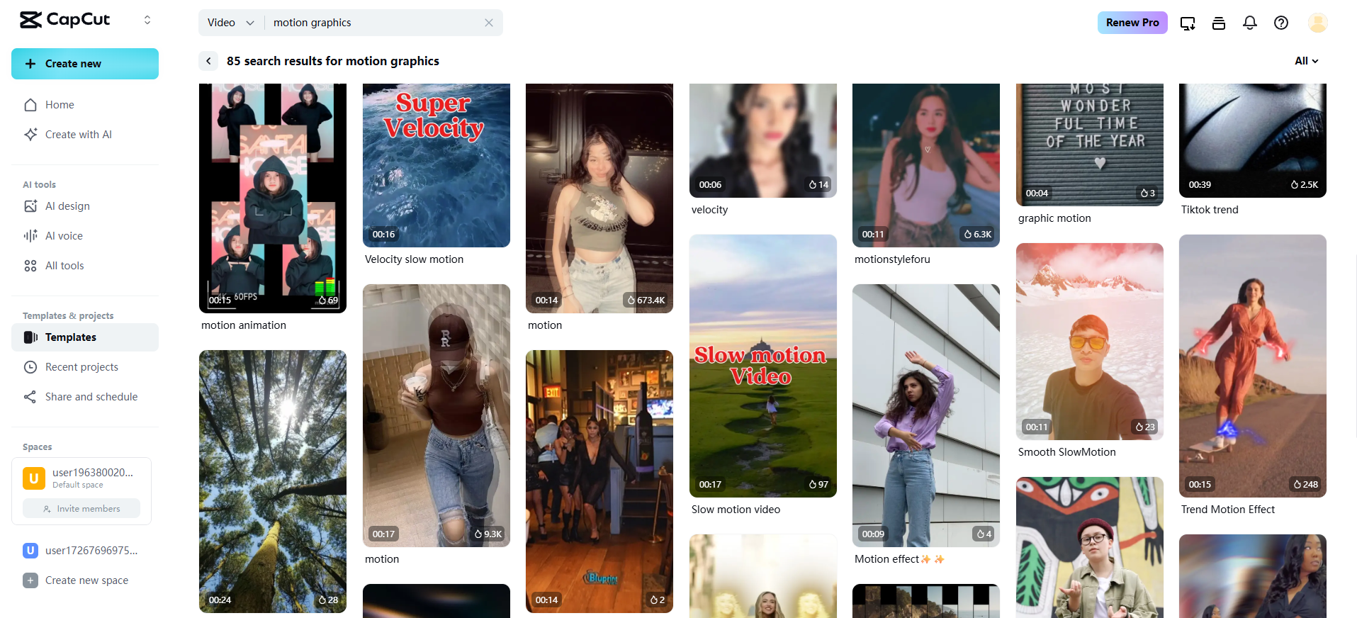 CapCut templates for motion graphics