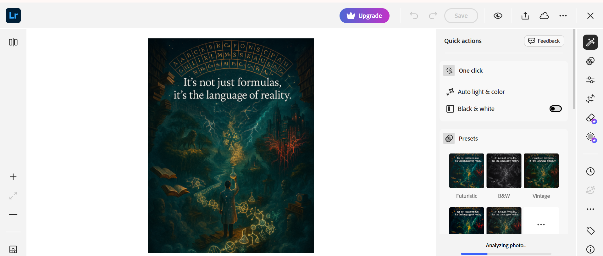 Interface of Adobe Lightroom — photo editor for raw files