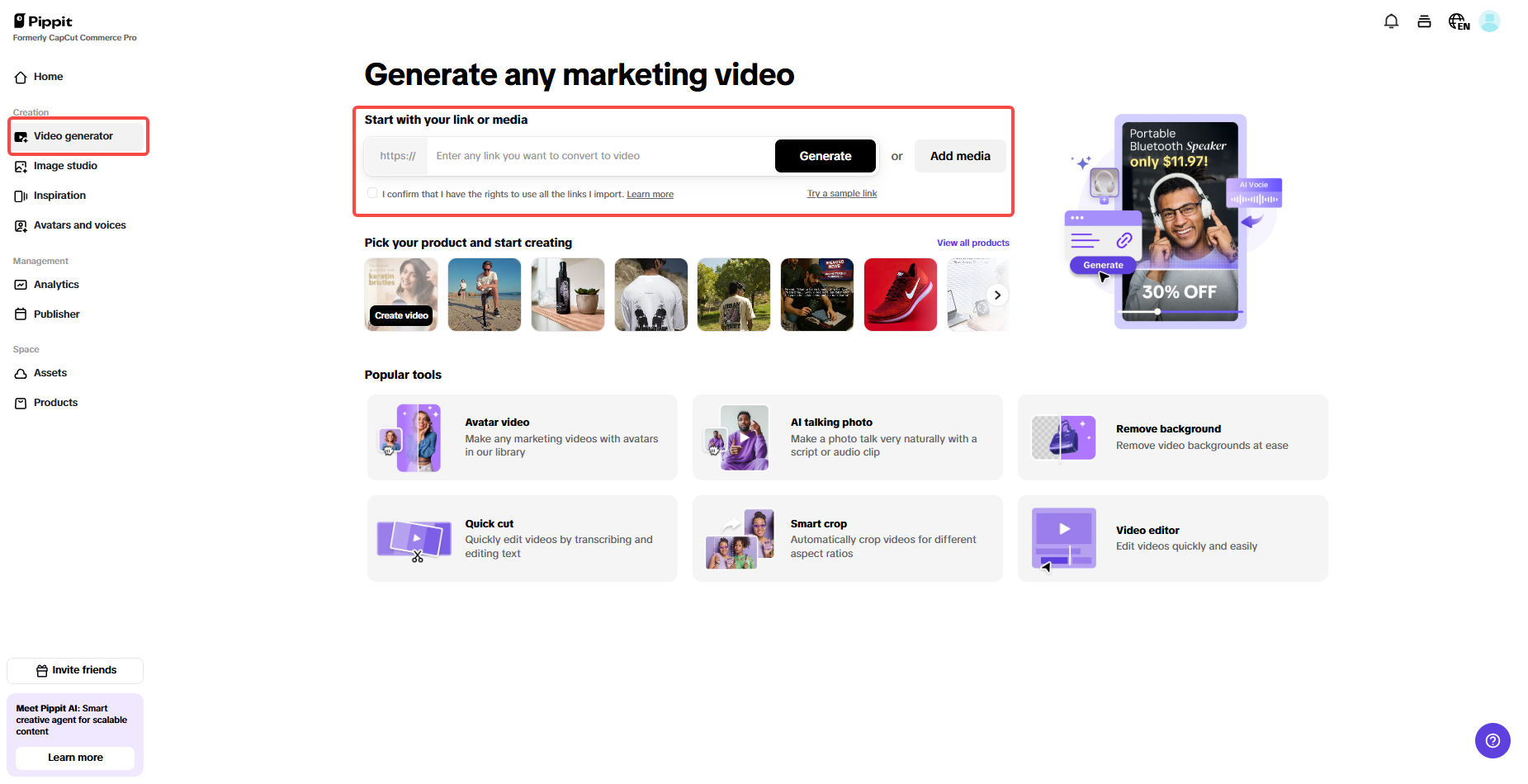 Insira o link do produto ou adicione mídia