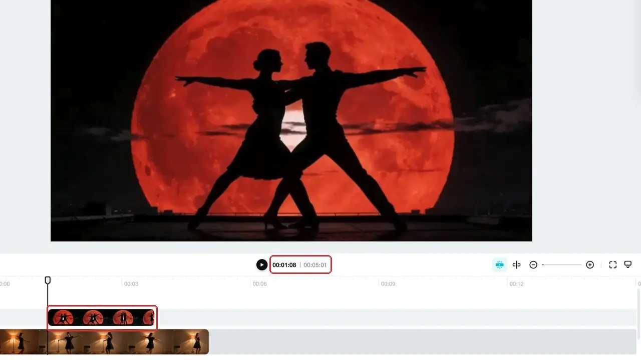 Silhouetted couple posing in front of a huge red moon