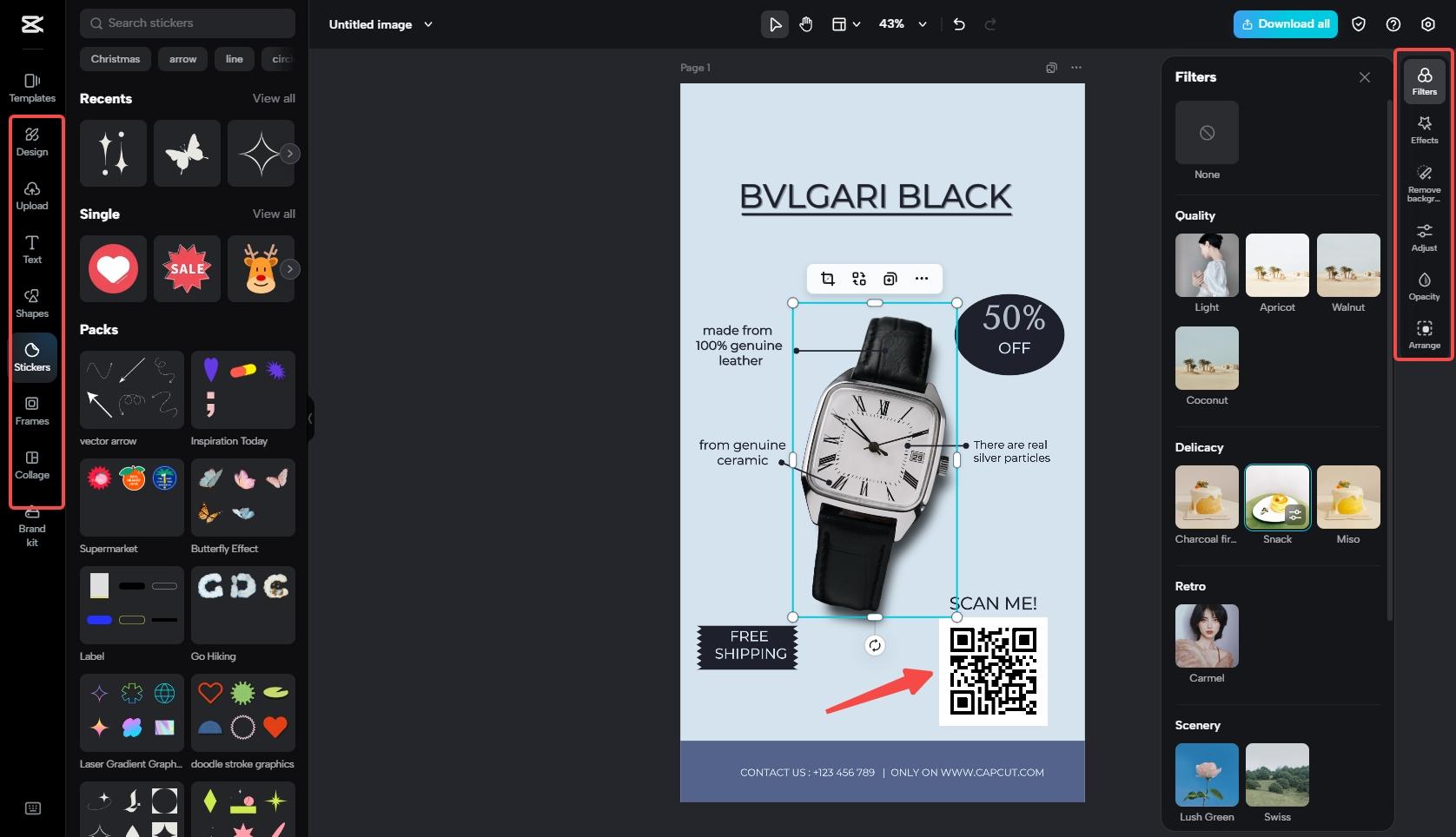 Import your QR code and customize the image