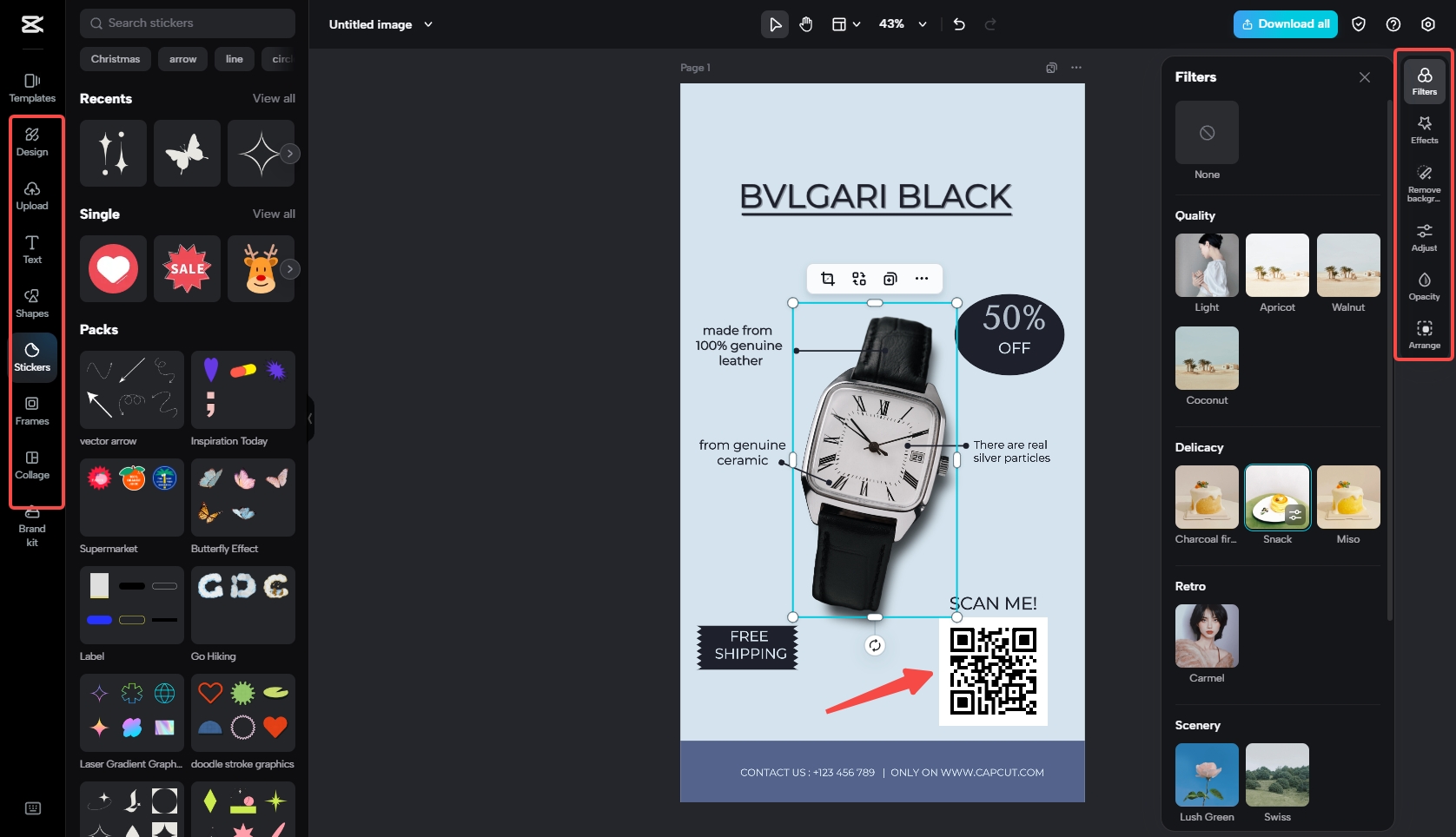 Import your QR code and customize the image