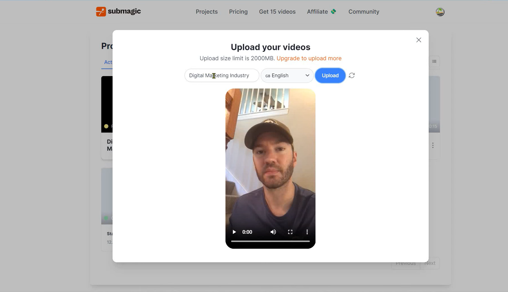 Uploading a video to Submagic AI