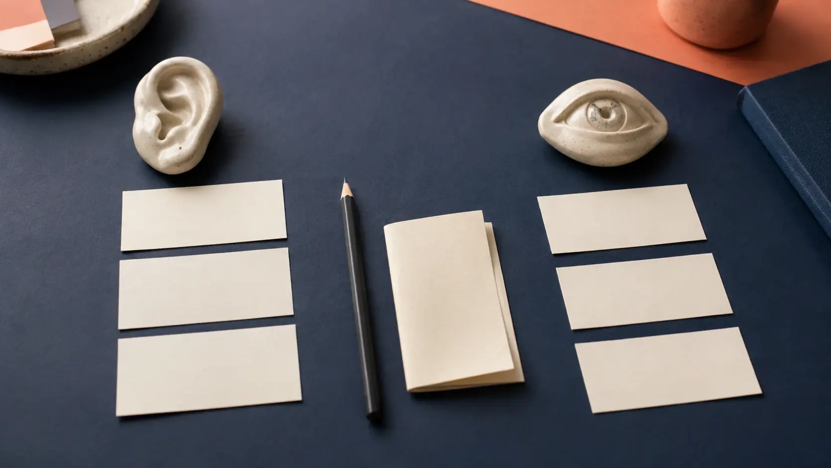 Physical ear and eye review objects for caption timing readability and placement