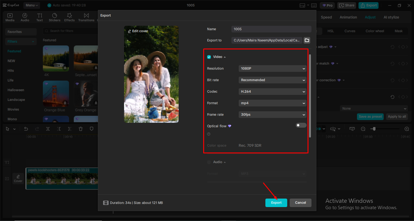 Exporting the media from the CapCut desktop video editor